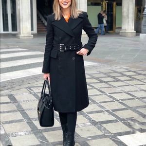 Zara wool double breast coat Bloggers favo…